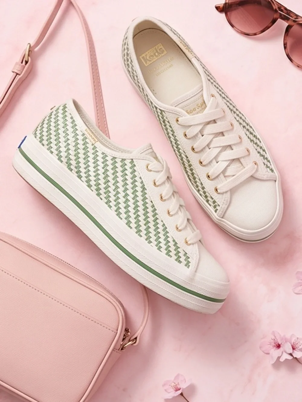 Kate Spade NY × Keds Green White Triple Up Multi-Woven Platform Sneakers 6.5